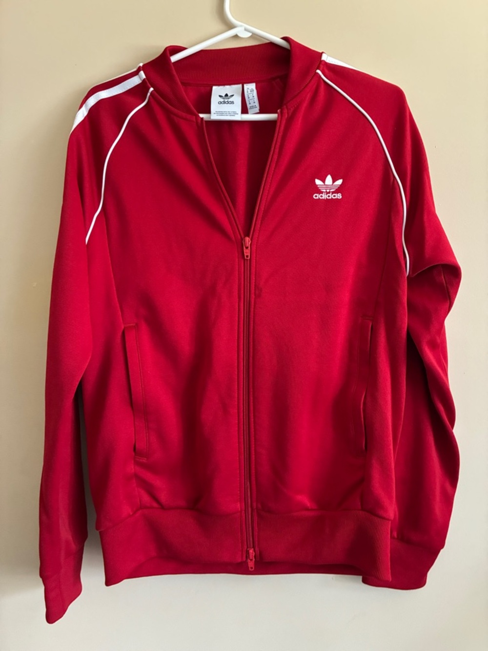 Adidas Red Track Jacket with White Piping and Logo